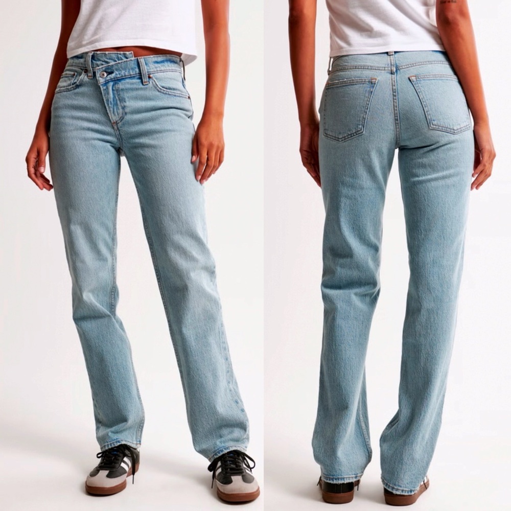 NWT Abercrombie & Fitch The 90s Straight Leg Mid Rise Criss Cross Jeans